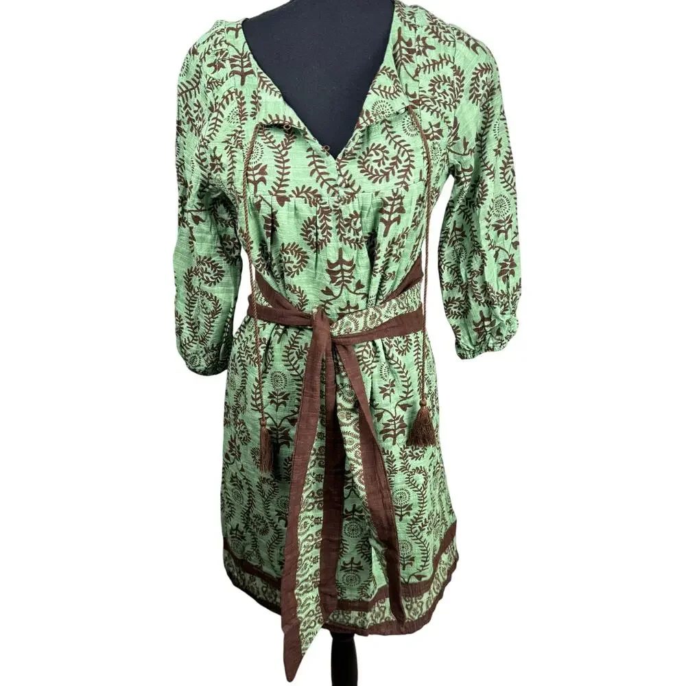 QVC Studio Park Petite Printed Dress Removable Belt Green NWOT Size XXSP - Picture 2 of 6